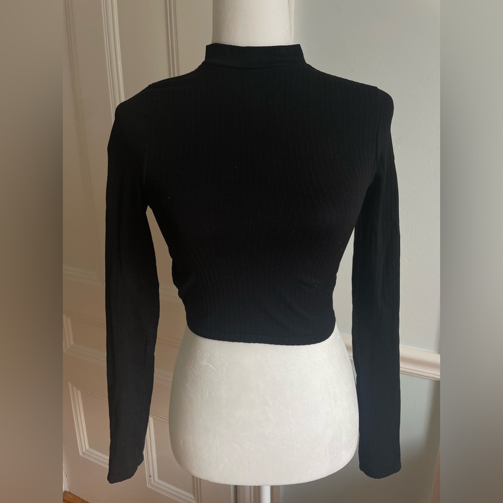 Urban Outfitters Out from Under Black Cropped High Neck Long Sleeve Backless Top